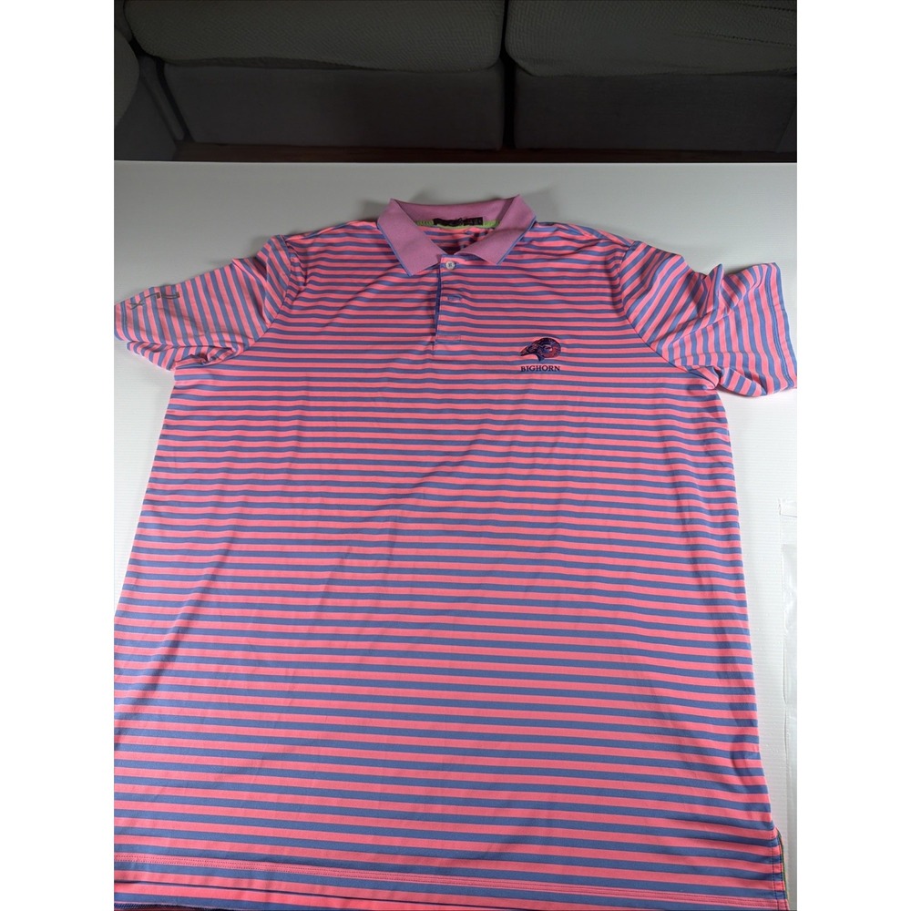 RLX Ralph Lauren Polo Shirt Mens Pink Blue Striped Golfing Big Horn Size XL